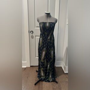 Navy Paisley Strapless Maxi Dress